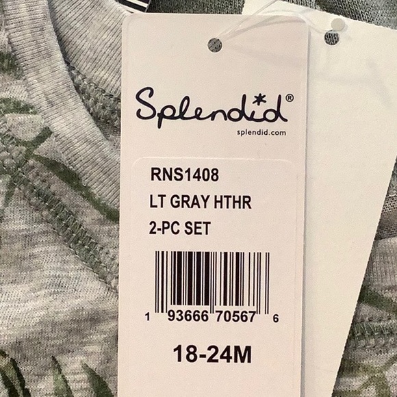 Set of 2 Splendid Baby Palm Leaf Tee + Joggers Soft Green Gray Unisex Set NWT - Picture 6 of 7